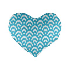  Waves Ocean Blue Texture Standard 16  Premium Flano Heart Shape Cushions by artworkshop