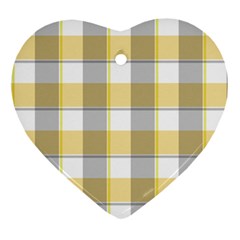 Grey Yellow Plaids Ornament (heart) by ConteMonfrey