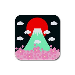 Mount Fuji Japan Landscape Volcano Rubber Square Coaster (4 Pack) by Wegoenart