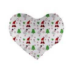 Santa Claus Snowman Christmas Xmas Standard 16  Premium Flano Heart Shape Cushions by Amaryn4rt