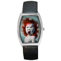Son Of Clown Boy Illustration Portrait Barrel Style Metal Watch by dflcprintsclothing
