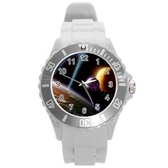 Planets In Space Round Plastic Sport Watch (l) by Sapixe