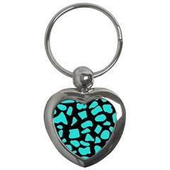 Neon Cow Dots Blue Turquoise And Black Key Chain (heart) by ConteMonfrey