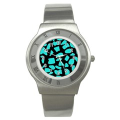 Neon Cow Dots Blue Turquoise And Black Stainless Steel Watch by ConteMonfrey