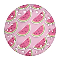 Pink Melon Wayermelon Pattern Food Fruit Melon Round Filigree Ornament (two Sides) by Ravend