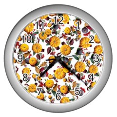 Pumpkin Fruit Flower Pattern Wall Clock (silver) by Ravend