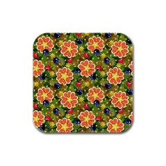 Fruits Star Blueberry Cherry Leaf Rubber Square Coaster (4 Pack)