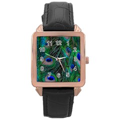 Beautiful Peacock Feathers Rose Gold Leather Watch 