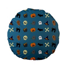 Halloween Cat Pumpkin Pattern Bat Horror Standard 15  Premium Flano Round Cushions by danenraven