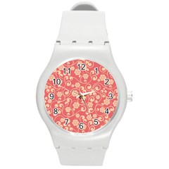 Pink Floral Wall Round Plastic Sport Watch (m) by ConteMonfrey