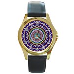 Kaleidoscope Geometric Circles Round Gold Metal Watch