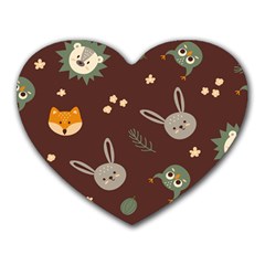 Rabbits, Owls And Cute Little Porcupines  Heart Mousepad by ConteMonfreyShop