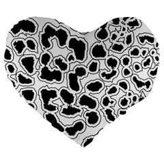 Black And White Dots Jaguar Large 19  Premium Flano Heart Shape Cushion by ConteMonfreyShop