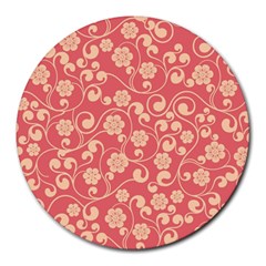 Pink Floral Wall Round Mousepad by ConteMonfreyShop