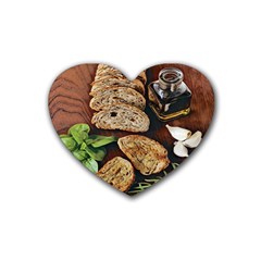 Oil, Basil, Garlic, Bread And Rosemary - Italian Food Rubber Heart Coaster (4 Pack) by ConteMonfrey