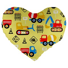 Seamless Pattern Vector Industrial Vehicle Cartoon Large 19  Premium Flano Heart Shape Cushions by Jancukart