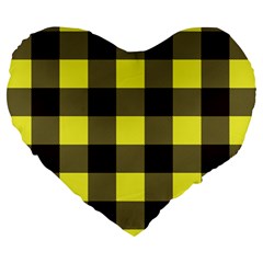 Black And Yellow Big Plaids Large 19  Premium Heart Shape Cushions by ConteMonfrey