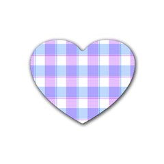 Cotton Candy Plaids - Blue, Pink, White Rubber Heart Coaster (4 Pack)