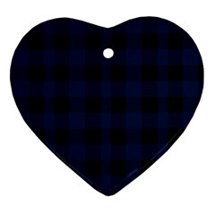 Black And Dark Blue Plaids Ornament (heart) by ConteMonfrey