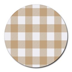 Clean Brown And White Plaids Round Mousepads by ConteMonfrey