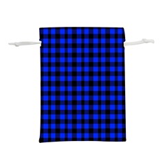 Neon Blue And Black Plaids Lightweight Drawstring Pouch (m) by ConteMonfrey
