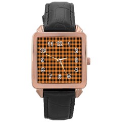 Orange Black Small Plaids Rose Gold Leather Watch  by ConteMonfrey