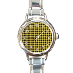 Black And Yellow Small Plaids Round Italian Charm Watch by ConteMonfrey