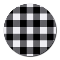 Black And White Classic Plaids Round Mousepads by ConteMonfrey