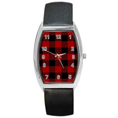 Red And Black Plaids Barrel Style Metal Watch