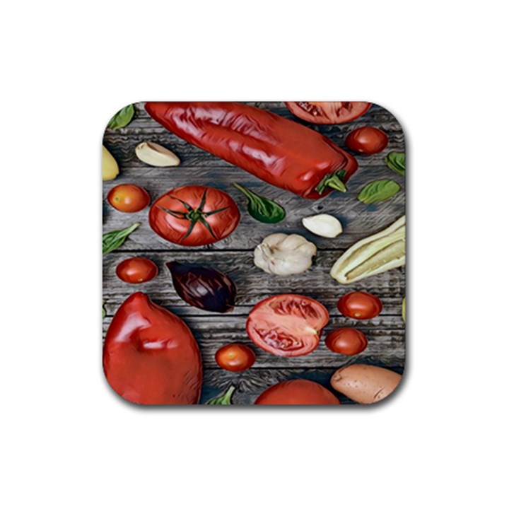 Bell peppers & tomatoes Rubber Coaster (Square)