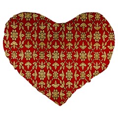 Gold-red Flower Large 19  Premium Heart Shape Cushions