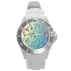 Pink Yes Bacground Round Plastic Sport Watch (l) by nateshop