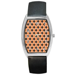 Halloween Inspired Black Orange Diagonal Plaids Barrel Style Metal Watch by ConteMonfrey