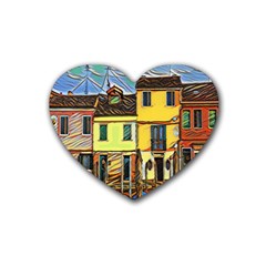 Colorful Venice Homes Rubber Heart Coaster (4 Pack) by ConteMonfrey