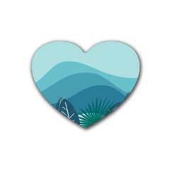 Palm Leaves Waves Mountains Hills Rubber Heart Coaster (4 Pack)