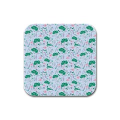 Illustration Flower Pattern Wallpaper Seamless Rubber Square Coaster (4 Pack) by Ravend