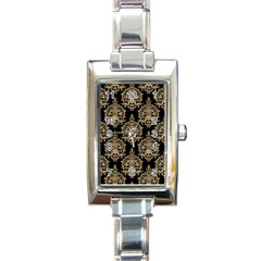 Black And Cream Ornament Damask Vintage Rectangle Italian Charm Watch by ConteMonfrey