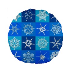 Xmas Christmas Pattern Snow Background Blue Decoration Standard 15  Premium Flano Round Cushions by danenraven