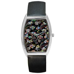 Floral Barrel Style Metal Watch