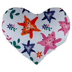 Flowers-5 Large 19  Premium Flano Heart Shape Cushions by nateshop