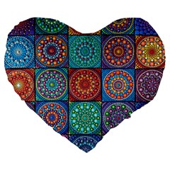 Mandala Art Large 19  Premium Flano Heart Shape Cushions by nateshop