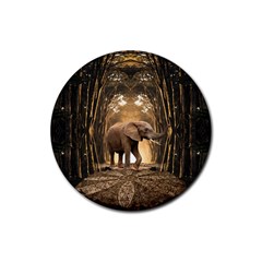 Sculpture Travel Outdoor Nature Elephant Rubber Coaster (round) by Wegoenart