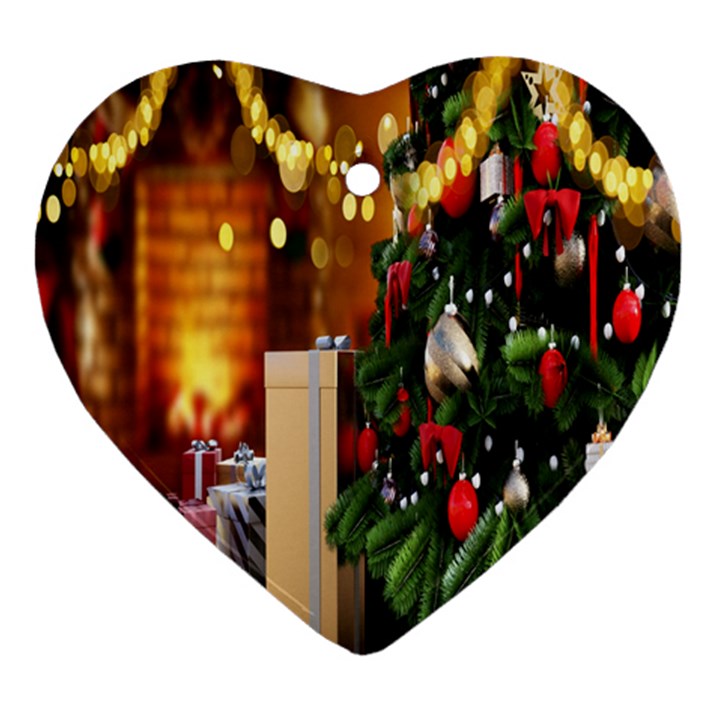 Christmas Tree And Presents Heart Ornament (Two Sides)