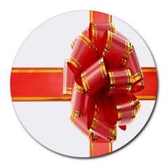 Red Ribbon Bow On White Background Round Mousepads by artworkshop