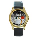 Snowman Round Gold Metal Watch