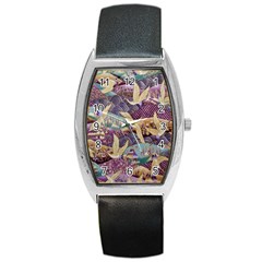 Textile Fabric Pattern Barrel Style Metal Watch by nateshop