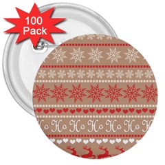 Christmas-pattern-background 3  Buttons (100 Pack)  by nateshop