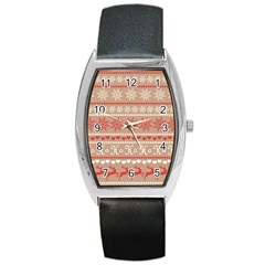 Christmas-pattern-background Barrel Style Metal Watch
