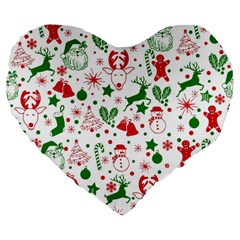 Christmas-seamless-green  Large 19  Premium Flano Heart Shape Cushions by nateshop
