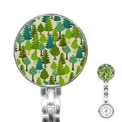 Seamless-forest-pattern-cartoon-tree Stainless Steel Nurses Watch by nateshop